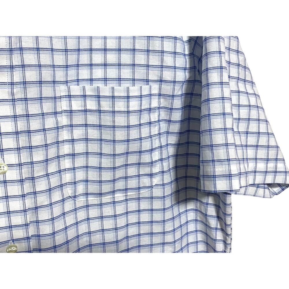 Stafford Wrinkle Free Blue Plaid Oxford Button Shirt Mens 16.5 Preppy Classic - Picture 4 of 7